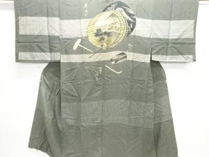 アンティーク　桶に風景模様男物長襦袢